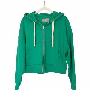 Everlane Track Organic Cotton Hoodie Full Zip Bright Jade Womens Small Green